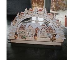 Colours-Manufaktur 3D Holz-Schwibbogen Stadt mit Winterkindern Lichterbogen hell (Natur)