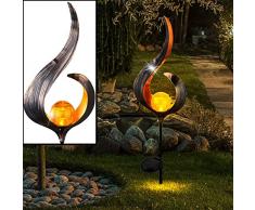 LED Außen Steck Leuchte SOLAR Flammen Design Garten Weg Beleuchtung Erdspieß Crackle Glas Kugel Lampe bronze