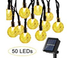 Qedertek Solar Lichterkette Aussen, 9M 50 LED Solarlichterkette für außen mit Kristall Kugeln, Wasserdicht Lichterkette außen Solar für Garten, Bäume, Terrasse, Hochzeiten, Partys (Warmweiß)