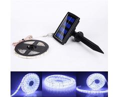 ELINKUME 150 LEDs Solar Strip Licht 5 M/16,4 ft SMD2835 IP65 Wasserdichte Outdoor LED Streifen Lichtschlauch für Garten Balkon Weihnachten Hochzeit Party (kaltweiß)