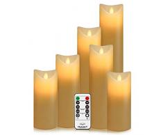Air Zuker 6er LED Flammenlose Kerzen batteriebetriebene Kerzen Säule Echtwachskerzen mit Timer und 10 Tasten Fernbedienung, für Dekorations zB. Party, Hochzeit, Tisch