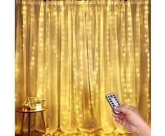 LED Lichtervorhang, DazSpirit 3m x 3m 300 LEDs USB Lichterkettenvorhang Warmweiße Fensterleuchten mit 8 Modi Vorhang Lichterketten IP44 Wasserfest für Außen, Innen, Party, Weihnacht, Schlafzimmer