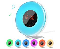 Lichtwecker, Lorretta 2019 Wake Up Licht mit FM Radio Digitaluhr Licht für Erwachsene und Kinder, 7 Farbige LED Lichter, 6 Alarm Töne, 10 Helligkeitsstufen, Sonnenaufgang Simulation