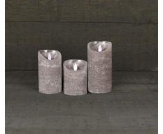 Coen Bakker 3er Set Kerze LED Echtwachskerze 10 cm + 12,5 cm + 15 cm Kerze Ø 7,5 cm viele Farben mit Timer flackender Docht Wachskerze Kerzen, Farbe:Grau