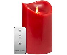 Tronje 15cm LED Kerze mit Timer u. Fernbedienung - Leuchtdauer 1000 Std. Echtwachskerze mit beweglicher Flamme Rot