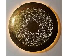 Orientalische Wandleuchte marokkanische Wandlampe Hilal rund Ø 57 cm aus Messing in Antik-Gold-Look | Edle Dekoration für Wand & Flur | Kunsthandwerk aus Marrakesch | L1844