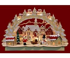 yanka-style LED - Schwibbogen Lichterbogen Leuchter Weihnachtsstadt Natur/rot aus Holz innenbeleuchtet ca. 46 cm breit Weihnachten Advent Geschenk Dekoration (206561)