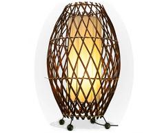 Bali asiatische Lampe Deko-Leuchte aus Rattan & Stoff, Stimmungsleuchte Stehleuchte aus traditioneller Handarbeit Simandra 41x25 cm Farbe Weiß