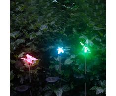 3er Set Solarleuchten Garten Solar Stableuchten Farbwechsel LED Libelle Kolibri Schmetterling Solarlampen für Garten, Balkon und Terrasse