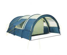 CAMPFEUER Tunnelzelt für 4 Personen mit 5000 mm Wassersäule, Preis-Leistungssieger im Vergleich, Familienzelt mit Bodenplane zum Auslegen und versetzbarer Eingangswand, blau / sand