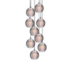 Modern LED Pendelleuchte Kristall Kugel Hängeleuchte Treppe Leuchte Höheverstellbar Kronleuchter für Wohzimmer Esstisch Schlafzimmer Dekoration Deckenleuchte Hängelampe 9* G4 (9-Flammig)