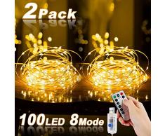 Led Lichterkette, Nasharia 2 Stück 10M 100LED USB Lichterkette Draht Wasserdicht mit Schalter, Kupferdraht Stimmungs Lichterkette für Zimmer, Innen, Weihnachten, Außen, Party, Hochzeit, DIY usw.