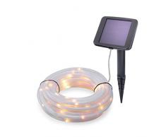 Solar Premium Lichtschlauch 10m für Sommer und Winter - 100 warmweiße LEDs, Lichtfarbe 3000K, 2 Betriebsmodi - extragroßes Qualitäts-Solarmodul - Party Weihnachten Solarleuchte Garten esotec 102174
