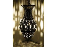 Orientalische Lampe Pendelleuchte Silber Djamir 47cm E27 Lampenfassung | Marokkanische Design Hängeleuchte Leuchte aus Marokko | Orient Lampen für Wohnzimmer, Küche oder Hängend über den Esstisch