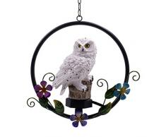 Stecto Solarlampen für Garten, Premium IP65 wasserdichte Harz Eule Schmiedeeisen Hängelampe Automatische drahtlose warmweiße LED-Lampe [600Mah]