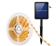 AMIR Solar LED Streifen, 90 LED Led Strip 3m, IP65 Wasserdicht Outdoor Solar Lichterkette, 8 Modi, Automatisch EIN/AUS, LED Stripes für Weihnachts Hochzeit Schaukasten Garten Haus etc (Warmweiß)