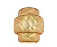 EDG Natürliche Holz Pendelleuchte Handgefertigte Bambus Lampenschirm Wicker Rattan Kronleuchter südostasiatischen Stil Laterne Hängedeckenleuchten Fixture E27,35cm