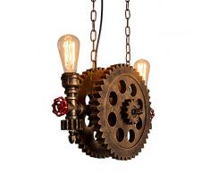 Steampunk Industrielle Vintage Hängeleuchte Esszimmerlampe Loft Bar Pendelleuchte Höhenverstellbar, Schlafzimmerlampe Bürolampe Landhaus Hängelampen Kreative Eisen Holz Design Pendellampe E27x2 L55CM