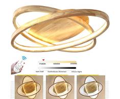 50W Holz LED-Deckenleuchte, Ø52cm 2-RingRunde Dimmbar Deckenlampe mit Fernbedienung Modern Dekor Wohnzimmer-Lampe, Ultradünne Oval Schlafzimmer Deckenlicht, Acryl-Schirm Decke Licht Holzlampe