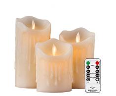 Air Zuker 3er LED Flammenlose Kerzen Tropfenförmige batteriebetriebene Kerzen Säule Echtwachskerzen mit Timer und 10 Tasten Fernbedienung, höhe 45 6 für Dekorations zB. Party, Hochzeit, Tisch