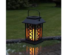 schwarze Solar Laterne mit LED Kerze und täuschend echt wirkenden Flacker-Effekt, von Festive Lights