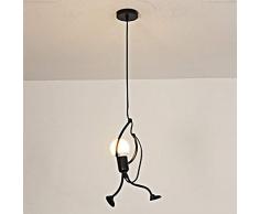 Retro Industrie Villain Kronleuchter LED Schwarz PersöNlichkeit Schmiedeeisen Halterung Decke Pendelleuchte Innenbeleuchtung Wohnraum Leuchten Esszimmer Restaurant Cafe Bar Lampe L26*H40CM E27*1
