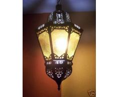 Orientalische Lampe Pendelleuchte Gelb Ksar 53cm E27 Lampenfassung | Marokkanische Design Hängeleuchte Leuchte aus Marokko | Orient Lampen für Wohnzimmer Küche oder Hängend über den Esstisch
