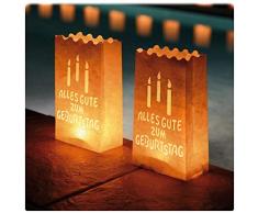 Ecooe 10 Stk. Lichtertüten für Teelichter Kerzen Alles Gute zum Geburtstag Candle Bags für Birthday Party Lichttüten weiß