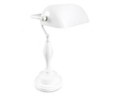 Relaxdays Bankerlampe, Glas, E27, weiss