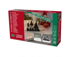 Konstsmide 2561-219TR Holzleuchter mit Metalldekoration Eulen, weiß lackiert / für Innen (IP20) / 24 Innentrafo / 5 klare Birnen / rotes Textilkabel