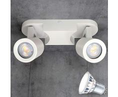 Aufbauleuchte Deckenleuchte Aufputz MIAMI Weiss 2-Flammig (10W) IP20 GU10 inkl. LED 2x 5W Warmweiss, Deckenleuchte Strahler Deckenlampe Kronleuchter aus Stahl, horizontal und vertikal einstellbar