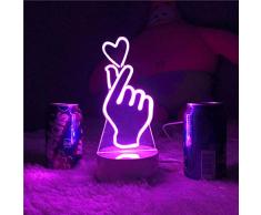 Finger Herz Acryl Lampe LED 7 Farbe Home Decor Nachtlicht Tischlampe K-POP