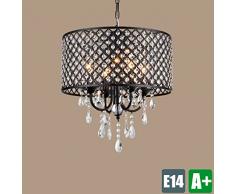 Retro Kronleuchter Pendelampe Schmiedeeisen Schatten Hängelampe Vintage Pendelleuchte Kristall Beleuchtung Decken Hängeleuchte Rustikal Wohnzimmer Leuchte Schlafzimmer Lampe 4× E14-Fassung