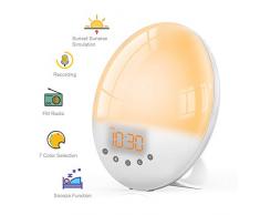 Lichtwecker, Tasmor Tageslichtwecker Wake Up Light mit Sonnenaufgang Sonnenuntergang Simulation, 7 Farben, FM Radio, 30 Heilligkeits, 8 Natürlichen Klängen für Erwachsene & Kinder