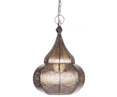 Orientalische Lampe Pendelleuchte Silber Ilham 40cm E27 Lampenfassung | Marokkanische Design Hängeleuchte Leuchte aus Marokko | Orient Lampen für Wohnzimmer Küche oder Hängend über den Esstisch