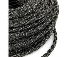Kabel Elektro Seil geflochtene Stil Vintage Stoff bunt Garn roh Canvas Leinen dunkelgrau Abschnitt 3 x 0,75 Für Kronleuchter, Lampen, Baldachin, Design. Made in Italy