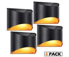 Solarleuchten für Außen Metall Solar LED Wandleuchte Aussen Warmweiß Solarlicht Garten Solarleuchte Wand SunPower kabellos Wasserdichte Zaun Beleuchtung für Veranda Pfad Garage 4 Pack