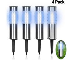 Solarleuchte Garten - Edelstahl Außenbereich Gartenleuchte Solar Wegleuchte Solarlampen (4er-Pack) IP65 Wasserdicht, 6-8 Stunden Leuchtdauer, 300-mAh-Batterien hell kaltweiß Solarlampe für Weg Hof
