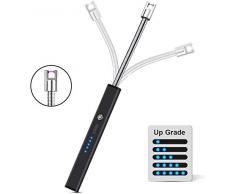 PullPritt Lichtbogen Feuerzeug, Elektronische Feuerzeug mit LED Batterieanzeige, USB Aufladbar Stabfeuerzeug Flammenloses Winddicht Kerzenfeuerzeug für Küche, Grillen, Zelten, Feuerwerk