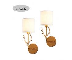 CUIRUILIAN Nordic Stoff Lampenschirm Wandleuchte E14 Kreative Hirschkopf Schmiedeeisen Wandlampe Kunst Deko Wandbeleuchtung for Wohnzimmer Treppe Nachttischlampe [Energieklasse A