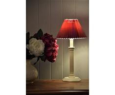 Kleine Landhaus Tischlampe aus Holz E14, rund-oval, shabby-creme matt mit Karton-Plisseeschirmsangue di bue rund, H=40cm, Schirm D= 22cm Energieklasse A++ bis E