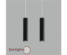 famlights Brian Pendelleuchte aus Stahl in Schwarz, 2-Flammig | Hängelampe edel Wohnzimmerleuchte Esszimmertisch Industriell Lounge Bar Restaurant Theke Hängelicht | GU10