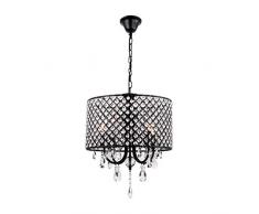 Kristallhängelampe, Moderne Kronleuchter mit 4 Leuchten Pendelleuchte mit Kristalltropfen In Runde Pendel zylindrische Hängeleuchte Schirm E14 (keine Glühbirne im Lieferumfang enthalten)