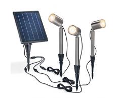 Solar Premium Strahler PowerTrio - extragroßes 5 W Solarmodul - Lichtfarbe warmweiß 2800K + kaltweiß 6000K umschaltbar - 3 Strahler je 50 lm (150 lm gesamt) - Solarleuchte Spot Garten esotec 102705