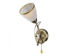 Wandlampe mit Schalter Jugendstil Wandleuchte antik gold Lampe Glas Edelstahl Zugschnur Zugschalter