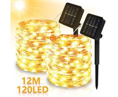 【2 Stück】Solar Lichterkette Aussen, Molbory 12M 120 LED Lichterkette Außen Wasserdicht KupferDraht 8 Modus Solarlichterkette Deko für Garten, Balkon, Terrasse, Tor, Hof, Hochzeit, Party