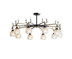 Geweih Sputnik Kronleuchter 10 Lichter,Kristall Schatten Hängeleuchte Spiele Vintage Stil Retro Messing Deckenleuchte Zum Leben Esszimmer Schlafzimmer Bar Schwarz Und Kupfer 94.5x42cm(37x17inch)