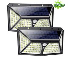 Solarlampen für Außen 254 LED, 【Automatische Beleuchtung】Feob Solarlampe für Außen mit Bewegungsmelder Solarleuchten [2500LM-2500mAh] - 3 Optionale Modi, IP65 Wasserdichte Wandleuchte [2 Stück]