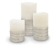 3er Set LED Wachskerze Echtwachs creme weiss silber groß mittel klein kabellos