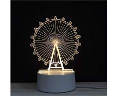 3D LED Lampe Nachtlicht - Optical Illusion Lampe Acryl mit USB-Kabeln Schlafzimmer Schreibtisch Tischdekoration Geschenk für Kinder Raum Dekor (Riesenrad)